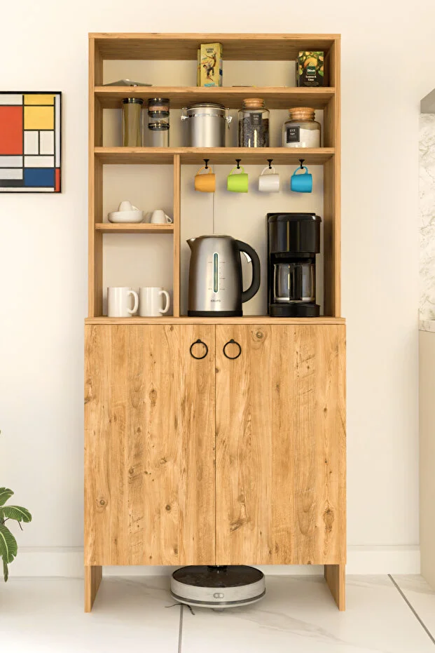 Kahve Köşesi İki Kapaklı Çok Amaçlı Dolap Mutfak Dolabı Erzak Dolabı Kiler Dolabı